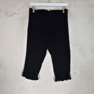 SHEIN Black Smocked Ruffle Hem Capri Pants Textured Large Minimalist Coquette